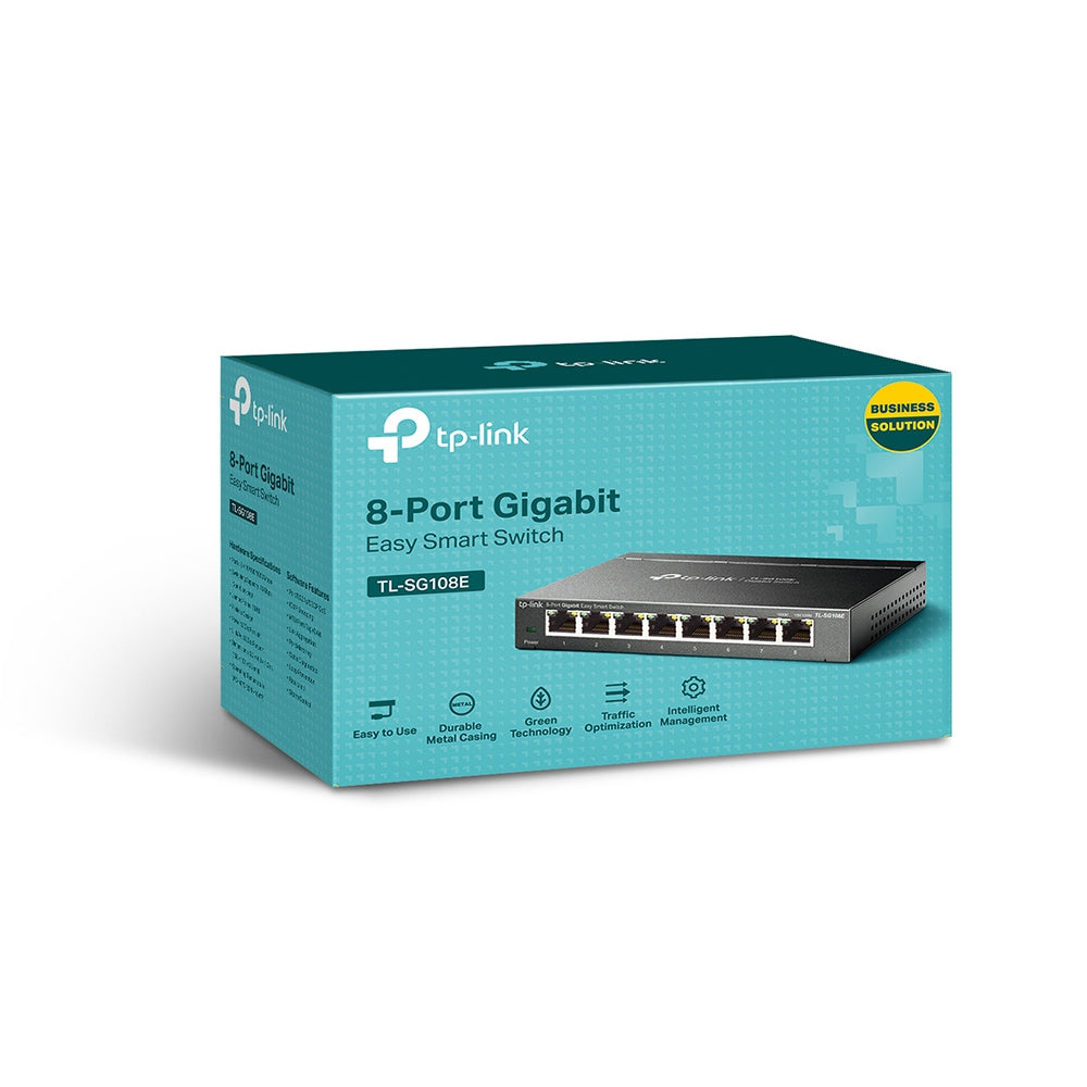 TP-Link TL-SG108E 8-Port Gigabit Easy Smart Switch 8x 10/100/1000Mbps RJ45 Ethernet Ports with 16Gbps Switching Capacity, 4K MAC Address Table, MTU/Port/Tag-based VLAN, QoS, IGMP Snooping, Web/Utility Management