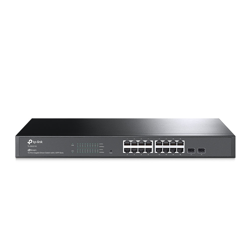 TP-Link TL-SG2218 16-Port Gigabit Smart Switch with 2 SFP Slots Integration with Omada SDN Controller, Static Routing, 802.1Q VLAN, STP/RSTP/MSTP, IGMP Snooping, Static Routing, QoS, Robust Security, SNMP, Dual Image, IPv6