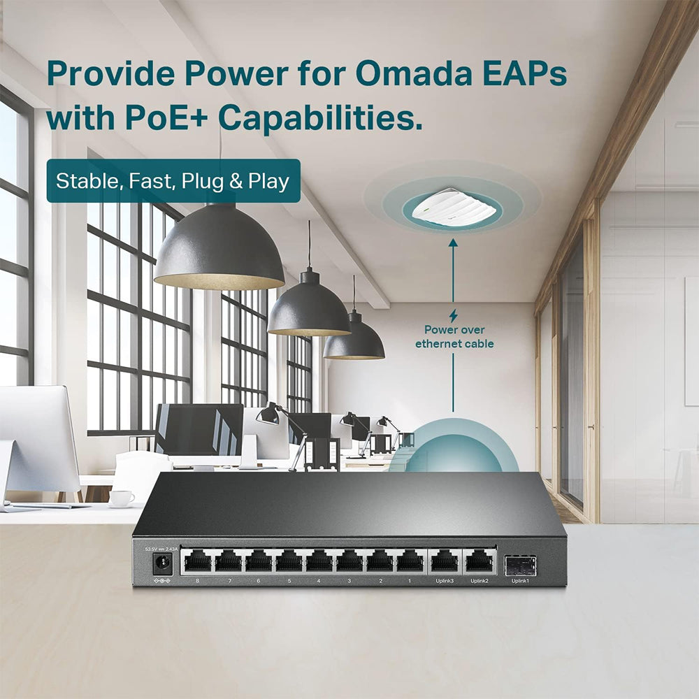 TP-Link TL-SL1311MP 8-Port 10/100Mbps + 3-Port Gigabit Desktop Switch with 8-Port PoE+ 124W Fanless 11 Port Ethernet RJ45 SFP Network Switch Hub (Plug & Play) with Auto-Negotiation and Auto-MDI/MDIX Support TP LINK TPLINK