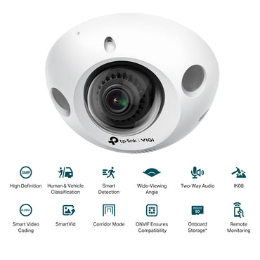 TP-Link VIGI C230I 3MP Mini IR Dome Network Camera IK08 Vandal-Proof Security Surveillance Camera with 128° Wide-Viewing Angle, IR Infrared Night Vision, Two-Way Audio, Smart Detection, Remote Monitoring CCTV TP LINK TPLINK