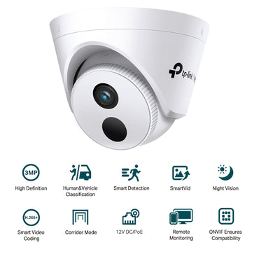 TP-Link VIGI C430I 2.8MM 4MM 3MP IR Turret Network Camera CCTV Security Surveillance Camera with IR Infrared Night Vision, Smart Detection, Remote Monitoring, PoE RJ45 Port