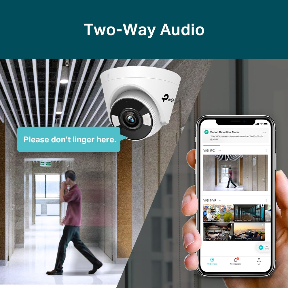 TP-Link VIGI C450 Full Color 5 Megapixel 2.8MM 4MM Lens Turret Network Security Surveillance Camera w/ SMART Detection, True WDR, Onboard Storage, 2-Way Audio, Active Defense, Smart Video Enhancement, H.265+ Video Coding and Corridor Mode