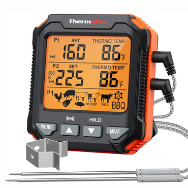 ThermoPro Digital Meat Thermometer with Dual Probe, USDA Presets, HI/LO Temp Alerts & Touch Backlight for Grilling, Smoking & Cooking | TP717 | TP716