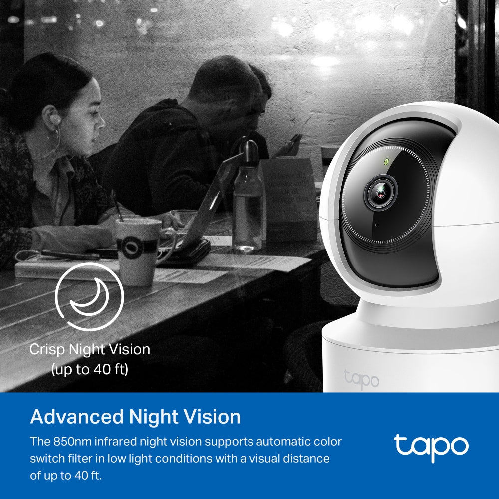 TP-Link Tapo C222 / C220 2K QHD / C200C 1080p Full HD Home CCTV WIFI Camera with 360° Pan / 114° Tilt, Night Vision, Smart AI Motion Detection, 2-Way Audio and 512GB MicroSD Slot for Home Security