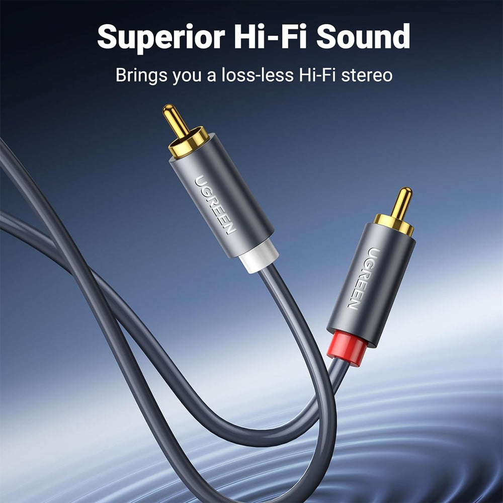 UGREEN 2 RCA Male to Male Stereo Audio Jack Gold-Plated Cable for Audio, Amplifier, TV, DVD Devices (1M, 1.5M 2M, 3M, 5M) - Black | 30747 10517 10518 10519 10520