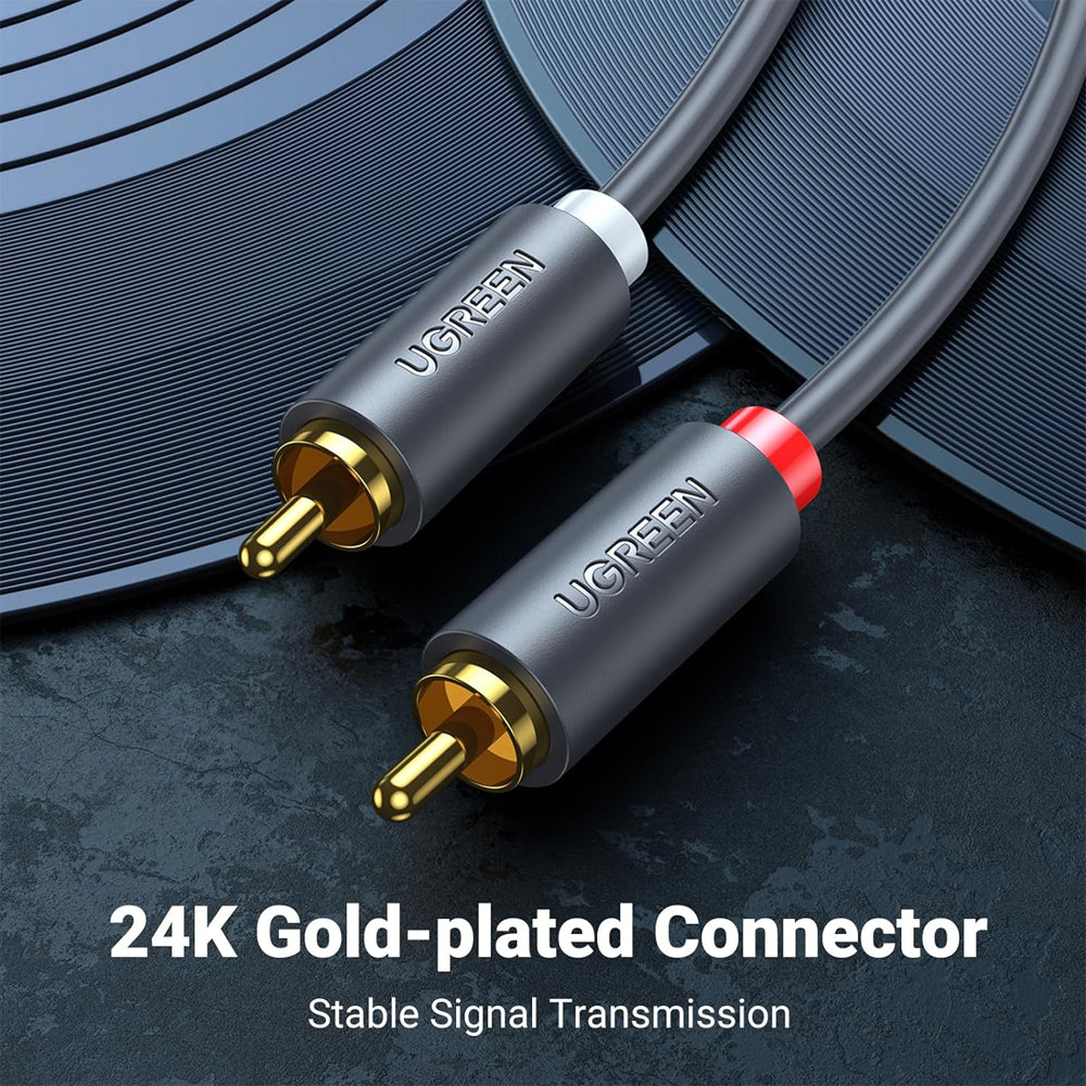 UGREEN 2 RCA Male to Male Stereo Audio Jack Gold-Plated Cable for Audio, Amplifier, TV, DVD Devices (1M, 1.5M 2M, 3M, 5M) - Black | 30747 10517 10518 10519 10520