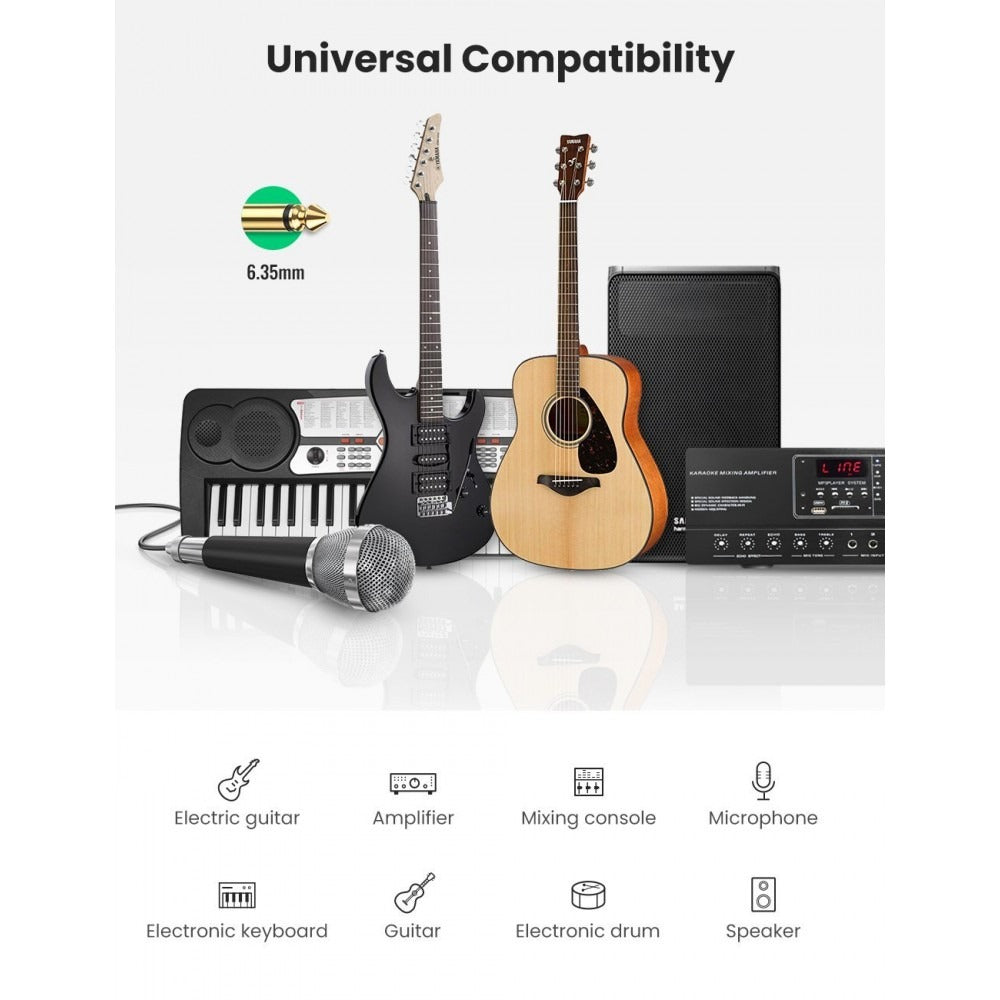 UGREEN 1 / 2 / 3 / 5 Meter Hi-Fi 6.35mm Male to Male AUX Instrument Audio Cable with Gold Plated Contacts, Nylon Braided Sleeves, and Zinc-Alloy Casing for Electric Guitars, Amplifiers, Mixers | 10636, 10638, 10639