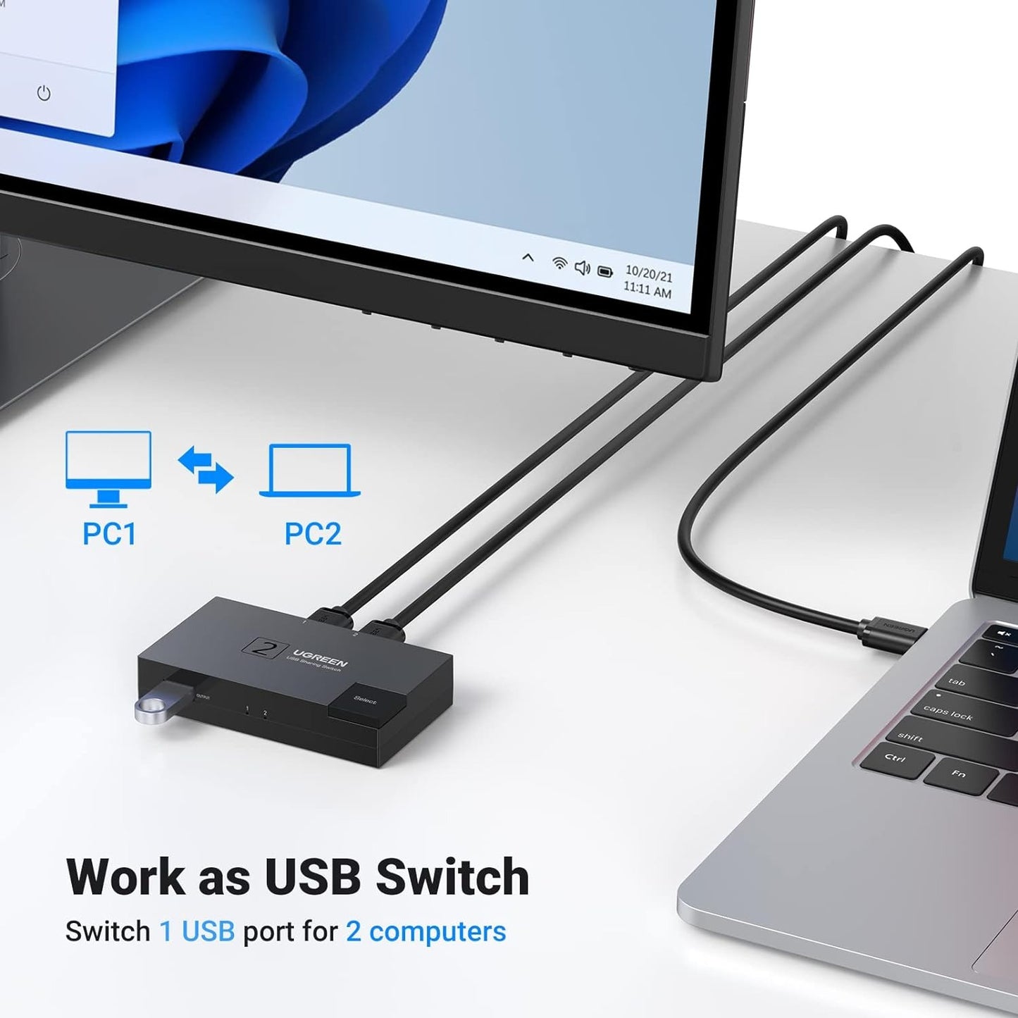 UGREEN 2-in-1 USB 3.0 Bidirectional Sharing Switch Selector with 5Gbps High-Speed Transmission, One Switch Button, Anti-Backflow Design for Windows 10/8/8.1/7/Vista/XP, macOS, Linux, and Chrome OS | 15149