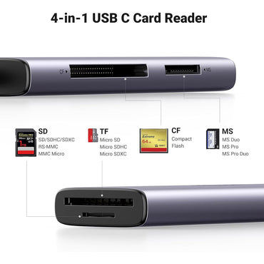 UGREEN 4-in-1 USB Type C Memory Card Reader with CF CompactFlash, MS MemoryStick, TF TransFlash and SD Card Slots, Supports Simultaneous Reading | 15307