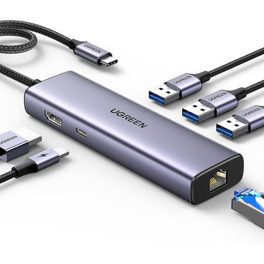 UGREEN Revodok 6-in-1 Multifunctional USB C Hub with 4K UHD HDMI, 100W PD Fast Charger, 2x 480Mbps USB A 2.0, 5Gbps USB A 3.0, 1000Mbps RJ45 Gigabit Ethernet Port for MacBook, iMac, PC, Laptop, etc. - Supports Windows, macOS, Linux | 15598