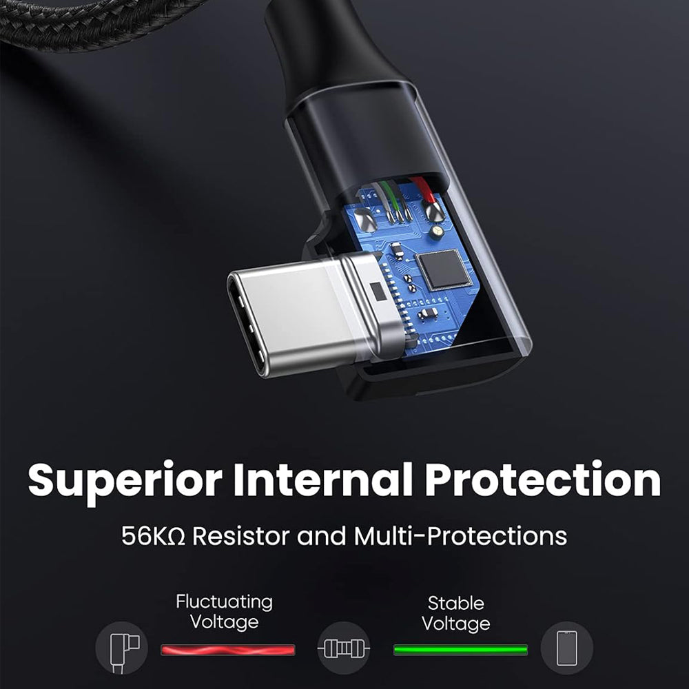 UGREEN 3A USB-A to USB-C (1m) 90° Right Angled Fast Charging & Data Sync Type C Charger Cable for Smartphones, Tablets, Cameras & Electronics Devices | US385