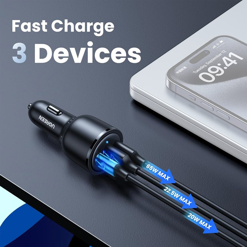 UGREEN 69W PD 3 Port Type C / USB A Fast Car Charger for Mobile Phone Quick Car Charger | 20467