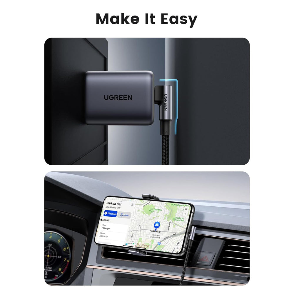 UGREEN PD100W 5A USB-C to USB-C (3m) 90° Angled Fast Charging & Data Sync Type C Charger Cable for iPhone 16/15 Pro Max, MacBook Pro/Air, iPad Pro/Mini, SAMSUNG Galaxy S24 S23 Ultra - Smartphones, Tablets & Laptops | US334