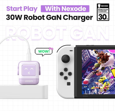 UGREEN Nexode 30W USB Type C PD Robot GaN Fast Charger with LED Screen Display & Magnetic Plug Cover