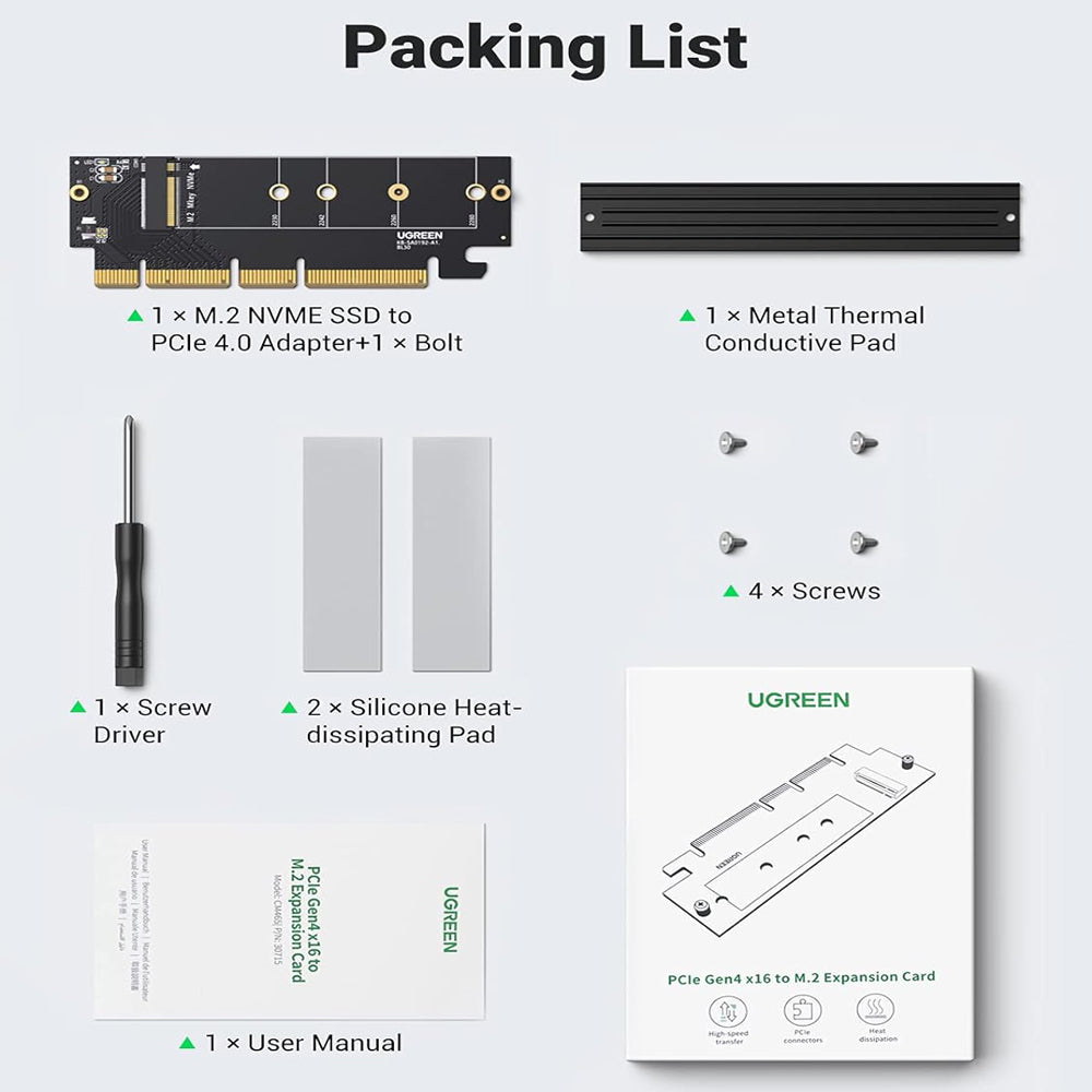 UGREEN M.2 NVMe SSD M-Key to PCIe 4.0 Internal Adapter Expansion Card with 64Gbps Transfer Speed for PC & Desktop Computer - Supports Windows, Linux, macOS | 30715