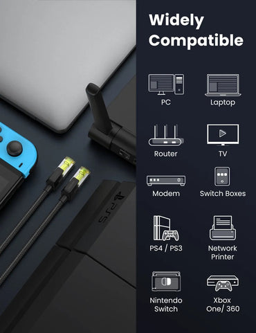 UGREEN Cat 7 F/FTP RJ45 Ethernet cable Braided Pure Copper 30AWG with 600MHz bandwidth and Up to 10Gbps data transfer (Black) 25M