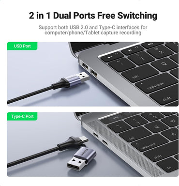 UGREEN Full HD 1080p USB A / USB C Male to 4K/60Hz HDMI Female Video Capture Card with 480Mbps Transfer Speed for Game Consoles, Smartphones, Cameras, Tablet, Camera, Laptop, PC, Computer with Windows 8.1/10/macOS/Linux/Android 5.0 | 40189