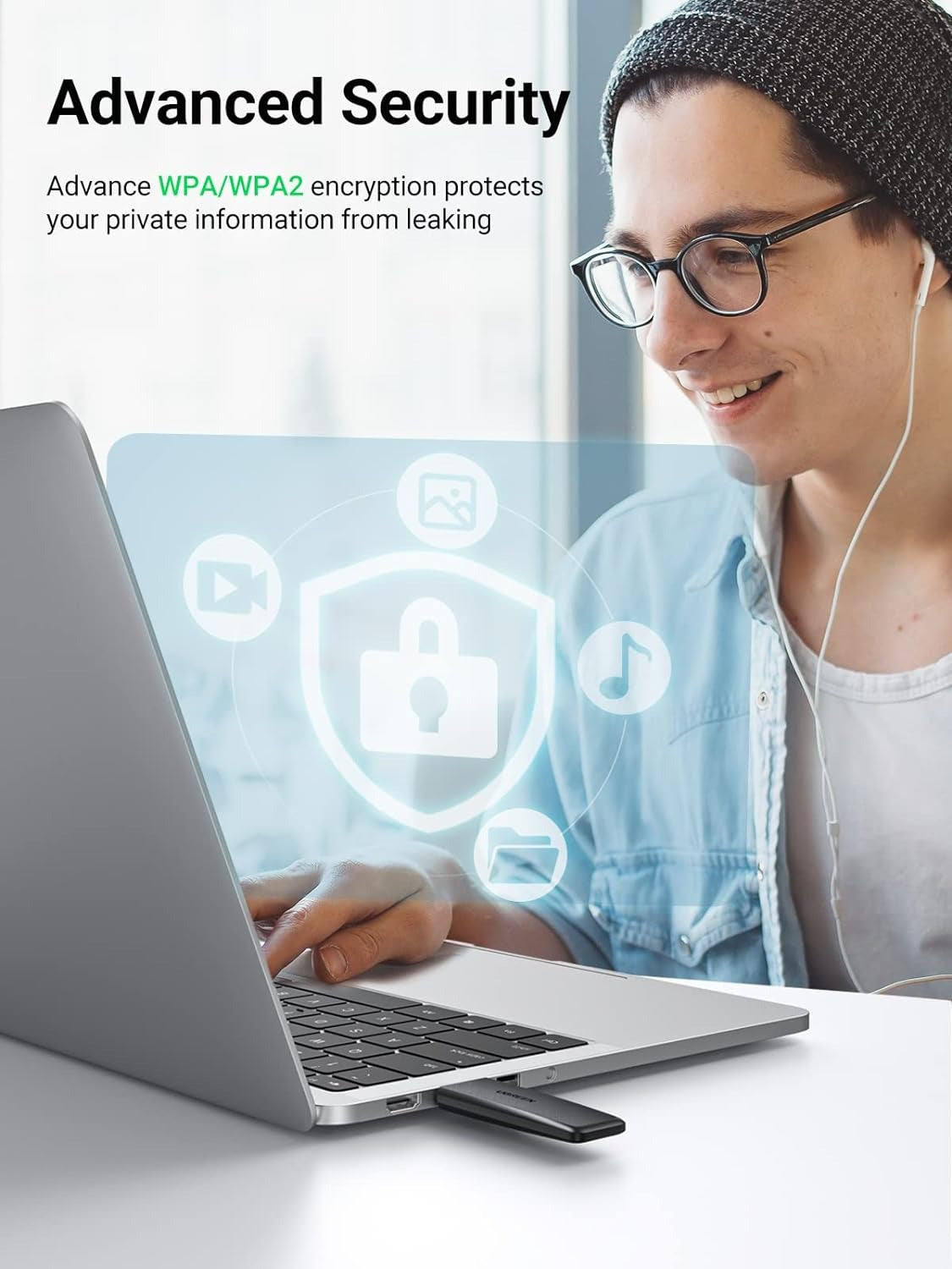 UGREEN AC1300 Wireless Dual-Band 5G/2.4G USB 3.0 Wi-Fi Network Adapter with 1300Mbps High-Speed Transmission and LED Indicator for Laptop, PC, Dekstop, Computer Windows 11/10/8.1/8/7 and macOS 10.11 | 50340