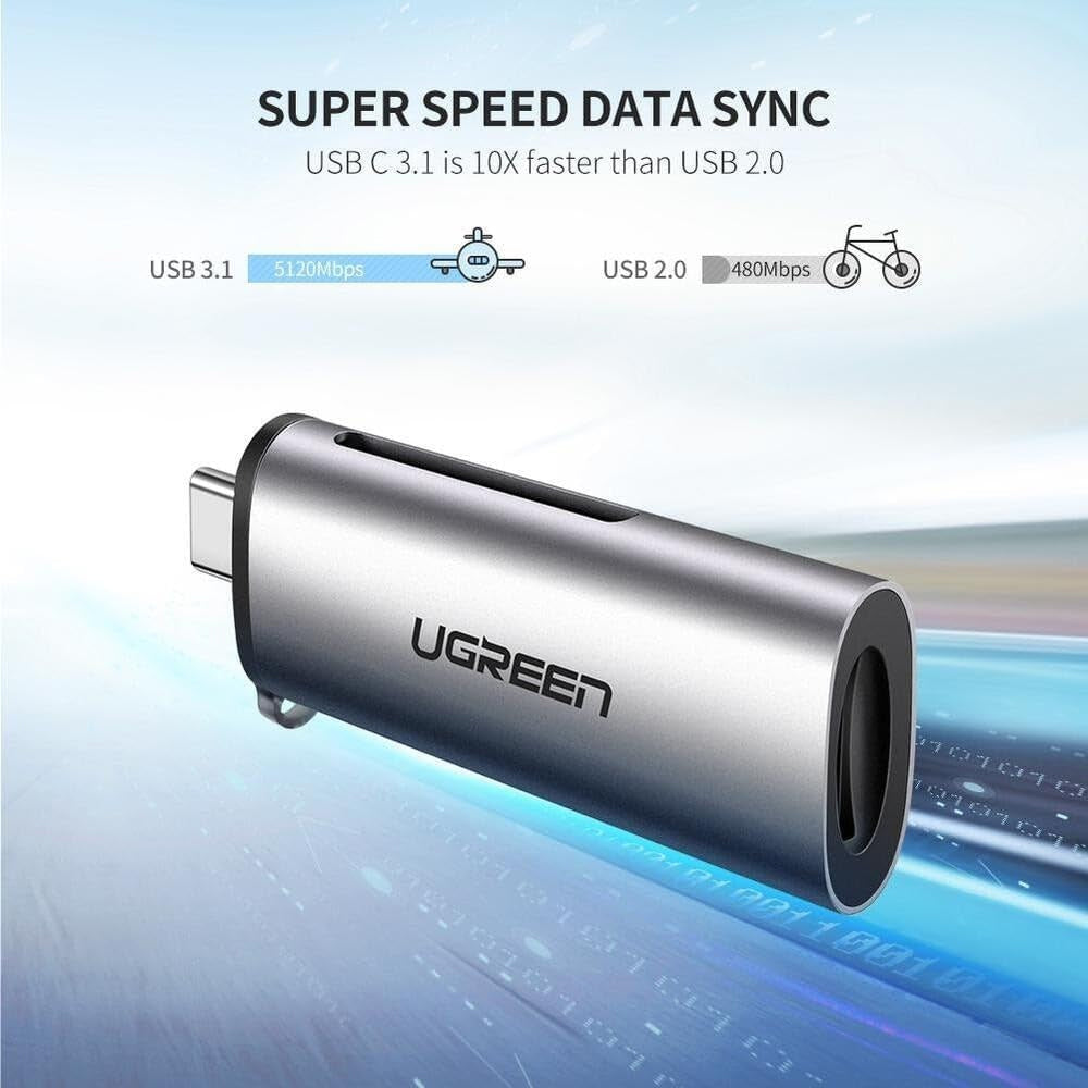 UGREEN USB C 3.1 to SD/TF MicroSD Memory Card Reader with 5Gbps Transfer Rate for MacBook, iMac, PC, Desktop Computer, Laptop, Android Phone, etc - Supports SDXC, SDHC, MMC, RS-MMC, UHS-I Cards and Windows, macOS, Linux, Android OS | 50704
