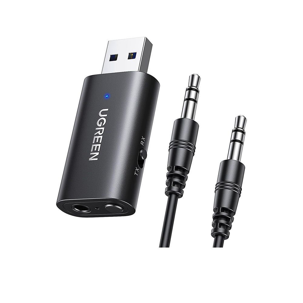 UGREEN 2-in-1 Wireless Bluetooth 5.1 USB 2.0 Transmitter & Receiver Adapter with 3.5mm Mini Audio Jack Cable, 2400MHz Range, 10M Operating Distance for Desktop, TV, Headphones, Speaker, Amplifier, Speakers, Laptop, Smartphone | 60300