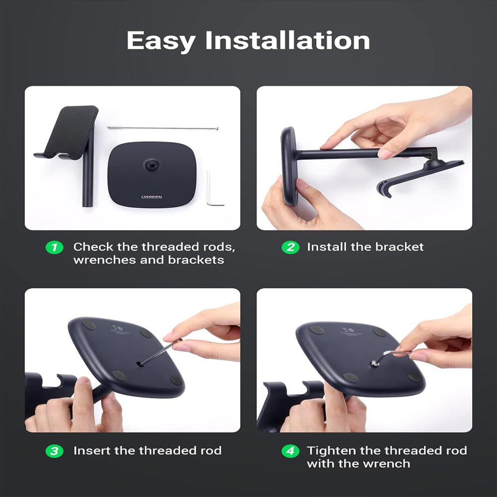 UGREEN Adjustable Desk Phone Holder Stand with Weighted Base for iPhone, Samsung Galaxy, Huawei, Oppo, Vivo, Xiaomi, Android Smartphone, etc. (Black) | 60324
