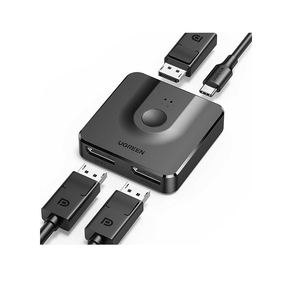 UGREEN 2-in-1 DisplayPort Bidirectional Signal Splitter Switch with USB C 5V/1A Power Port, Supports DP 1.2, HDCP 2.2/1.4, and HDR versions with 4K@60Hz Resolution for Computer, PC and Monitors Windows/Linux/macOS | 60622