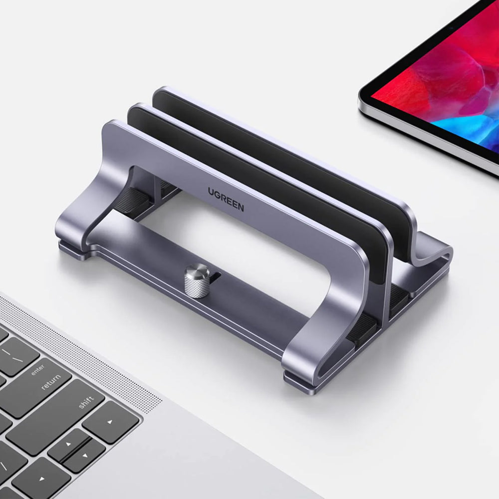 Ugreen Aluminum Vertical Laptop Stand with Dual Adjustable Slots for Desktop, Laptop, Tablet, Smartphone, iPad, MacBook | 60643