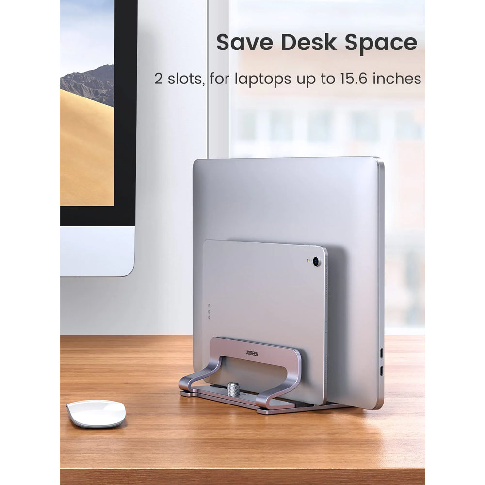 Ugreen Aluminum Vertical Laptop Stand with Dual Adjustable Slots for Desktop, Laptop, Tablet, Smartphone, iPad, MacBook | 60643