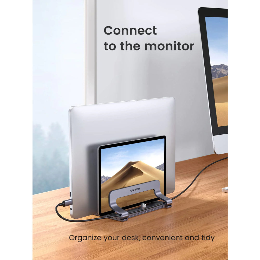 Ugreen Aluminum Vertical Laptop Stand with Dual Adjustable Slots for Desktop, Laptop, Tablet, Smartphone, iPad, MacBook | 60643