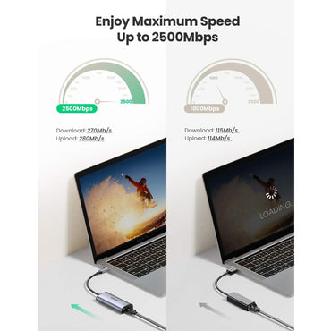 UGREEN RJ45 to USB C 2.5G Gigabit Ethernet Network Cable Adapter with 2500Mbps High-Speed Transmission Rate for PC, Notebook Computer, Laptop, MacBook, iMac, iPad Pro, etc. - Support Windows, macOS, iOS | 70446