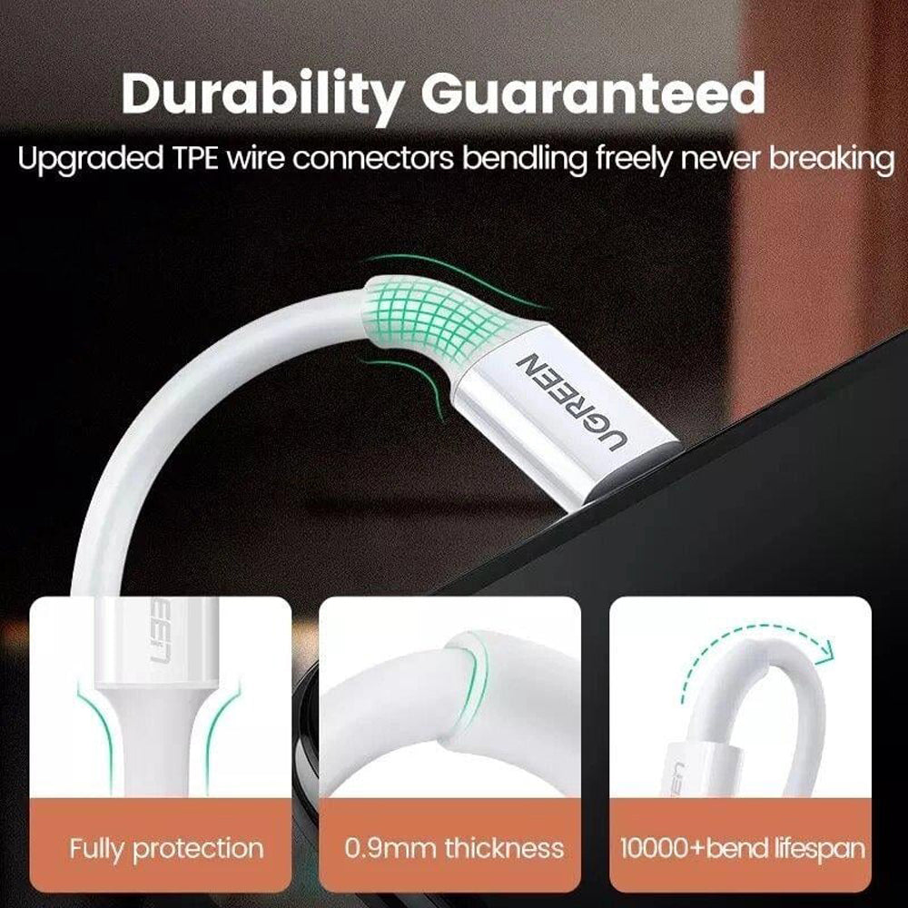UGREEN USB-A to Lightning Cable 480Mbps Data Charging Cord Nickel Plating ABS Shell (1.5-Meters) (White) | 80315