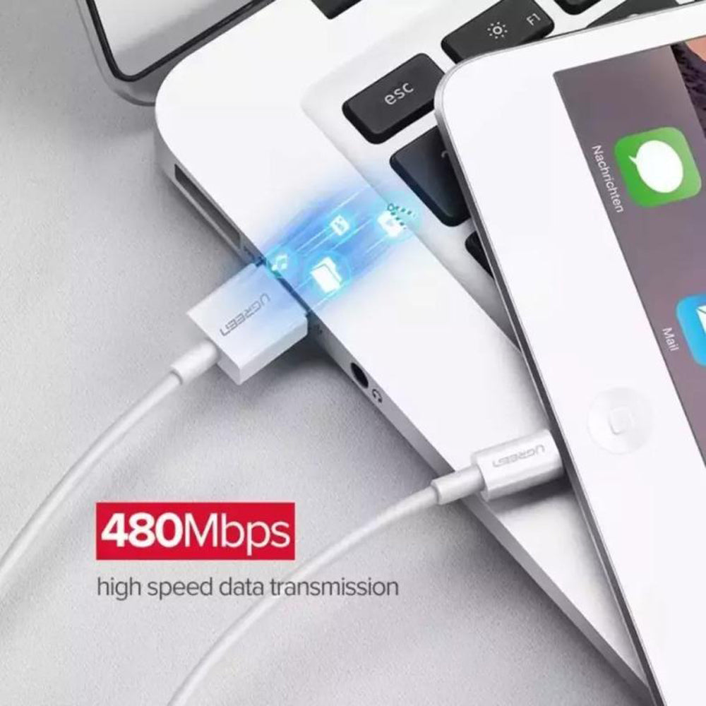 UGREEN USB-A to Lightning Cable 480Mbps Data Charging Cord Nickel Plating ABS Shell (1.5-Meters) (White) | 80315