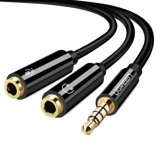 UGREEN 3.5mm Male TRRS to Dual 3.5mm Female Headset and Microphone AUX Audio Splitter Gold-Plated Cable Adapter for Smartphones, Tablet, Laptop, Computers, PC - White, Black | 10789 30620