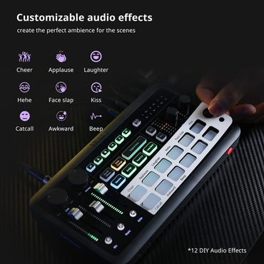 Ulanzi AX01 All-in-One Audio Mixer with Individual Controls, 12 DIY Audio Effects, Multi Channel, Bluetooth, RGB Lights Effects, Dual-Core DSP for Game Live Streaming, Live Karaoke