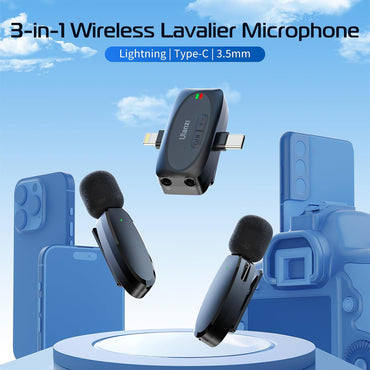 Ulanzi V6 3-in-1 Wireless Lavalier Microphone Lightning, Type C, 3.5mm Ports (Plug & Play) with 164 ft (50m) Range, 6 Hrs Battery Life,  360 Degree Omnidirectional Sound, Noise Reduction for Vlogging, Live Streaming, Interview Recording, Audio