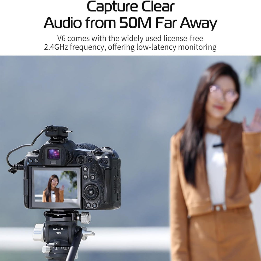Ulanzi V6 3-in-1 Wireless Lavalier Microphone Lightning, Type C, 3.5mm Ports (Plug & Play) with 164 ft (50m) Range, 6 Hrs Battery Life,  360 Degree Omnidirectional Sound, Noise Reduction for Vlogging, Live Streaming, Interview Recording, Audio