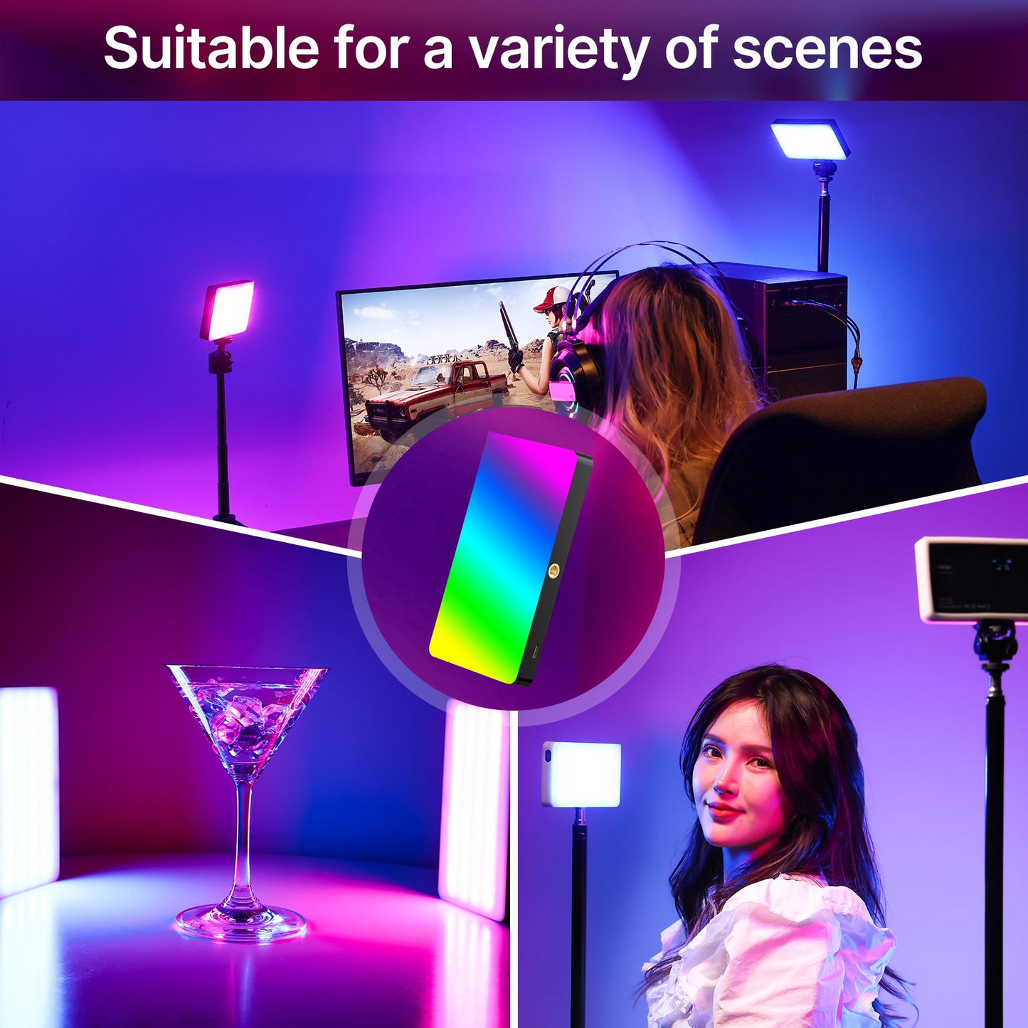 Ulanzi LT002 7" RGB LED Video Light 2500K-9000K Pocket Fill Light with 120 Degree Lighting Angle, 10W 4000mAh Battery Capacity, Scene Light Effects, 1.5m Type C Power Cable, Soft Light Hood, Honeycomb Cover & Magnetic Patch B01002