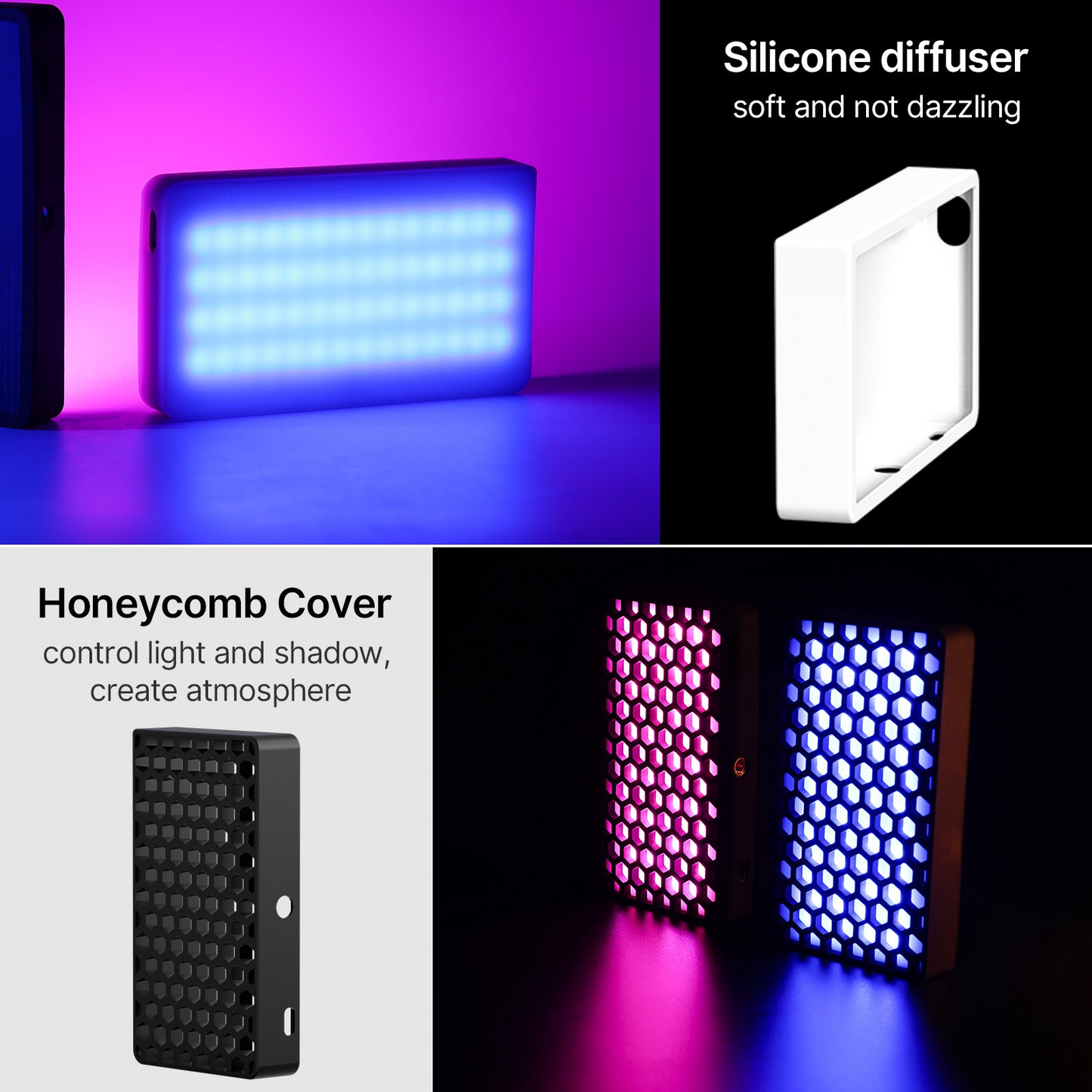 Ulanzi LT002 7" RGB LED Video Light 2500K-9000K Pocket Fill Light with 120 Degree Lighting Angle, 10W 4000mAh Battery Capacity, Scene Light Effects, 1.5m Type C Power Cable, Soft Light Hood, Honeycomb Cover & Magnetic Patch B01002