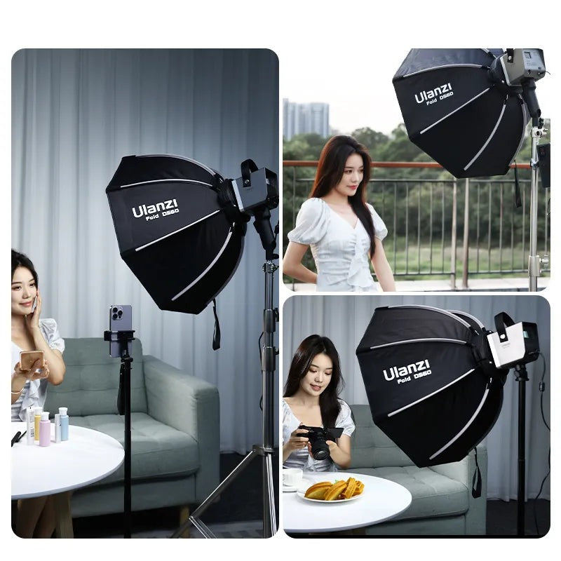 Ulanzi 60cm / 40cm Mini Bowens Mount Quick Release Octagol Softbox with Light Diffuser and Grid for Photography Studio Lighting Vlogging Live Streaming Video Content Creators