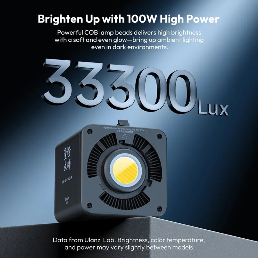 Ulanzi ML100RGB 100W Full-Color RGB COB Video Light 2700-6500K CCT with 20 Lighting Effects, Mini Bowens Mount, LCD Display, Adjustment Knob, 5000mAh Built-in Battery, DC and USB C Charging Ports for Photography, Studio Lighting and Equipment