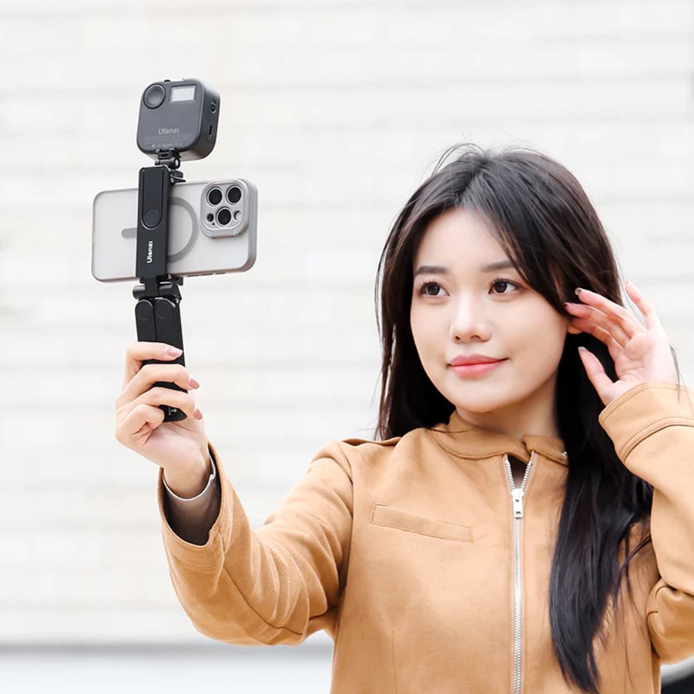 Ulanzi MA26 Foldable Pocket Phone Tripod Expand and Fold with 360 Rotatable, Dual Cold Shoe Mount for Vloging, Live Streaming