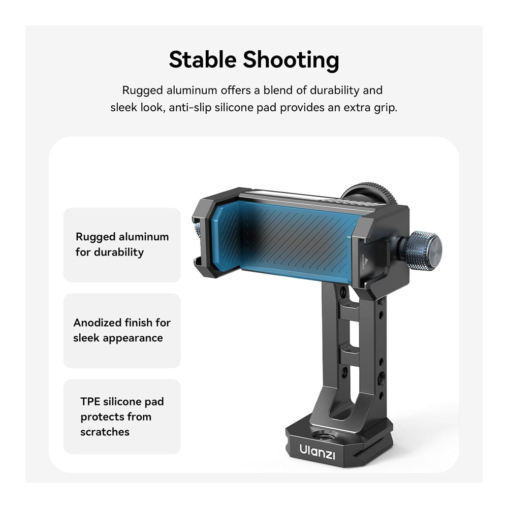 Ulanzi MA53 Arca-Type Phone Holder with Ball Head, Dual Cold Shoe Mount, and Multiple 1/4" Attachment Holes for iPhone and Smartphones (60mm-95mm)