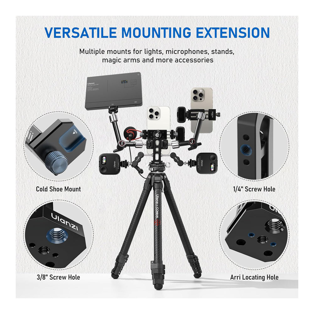 Ulanzi MA53 Arca-Type Phone Holder with Ball Head, Dual Cold Shoe Mount, and Multiple 1/4" Attachment Holes for iPhone and Smartphones (60mm-95mm)