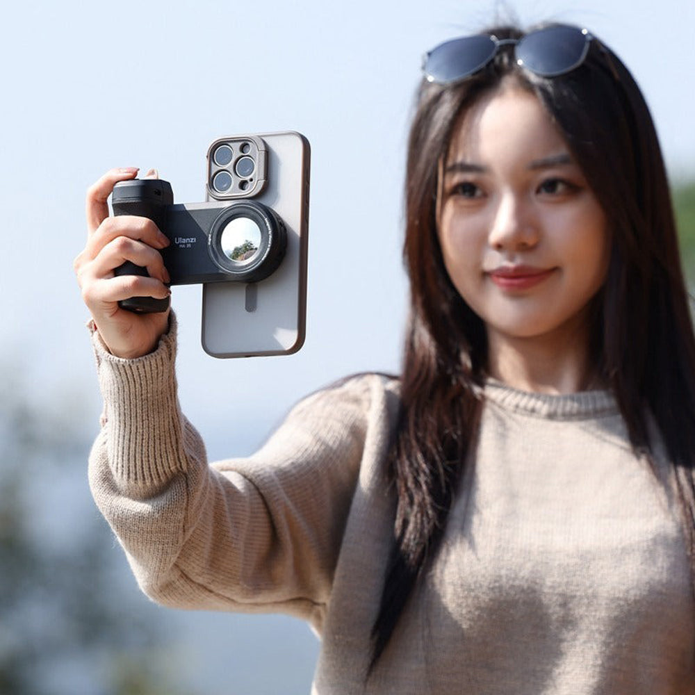Ulanzi MA35 MagSafe Smartphone Camera Type Grip with Detachable Bluetooth Shutter Button, Selfie Mirror, Cold Shoe Mount, 1/4" Attachment Thread for iPhone and Android Phones