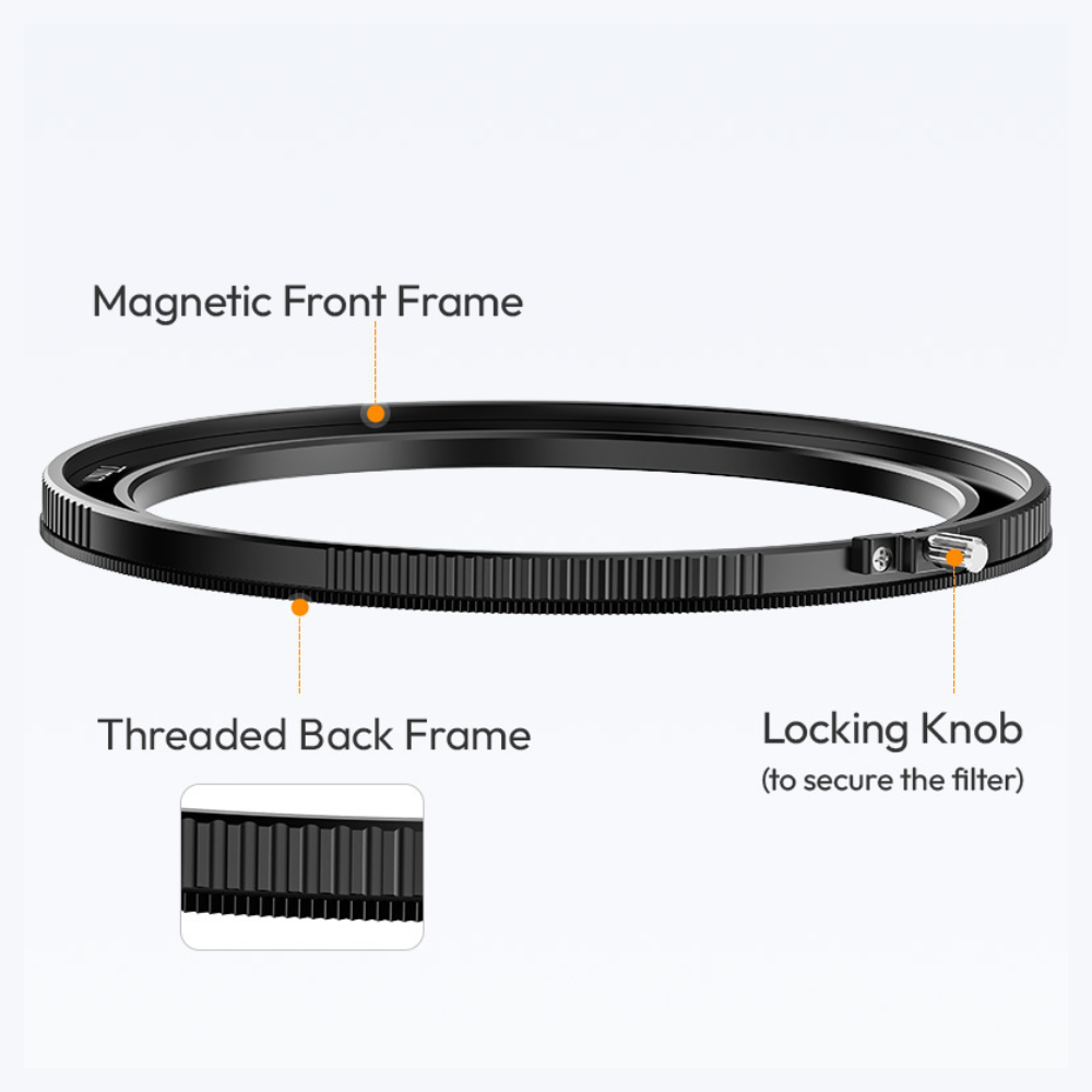 Ulanzi MF01 1/4 HD MRC / 67mm / 72mm / 77mm Magnetic Lens Filter Adapter Ring with Threaded Back Frame and Locking Knob, Sturdy Aluminum Material, Wide Compatibility Range for Camera Photo Video | F201 F202 F203 F205