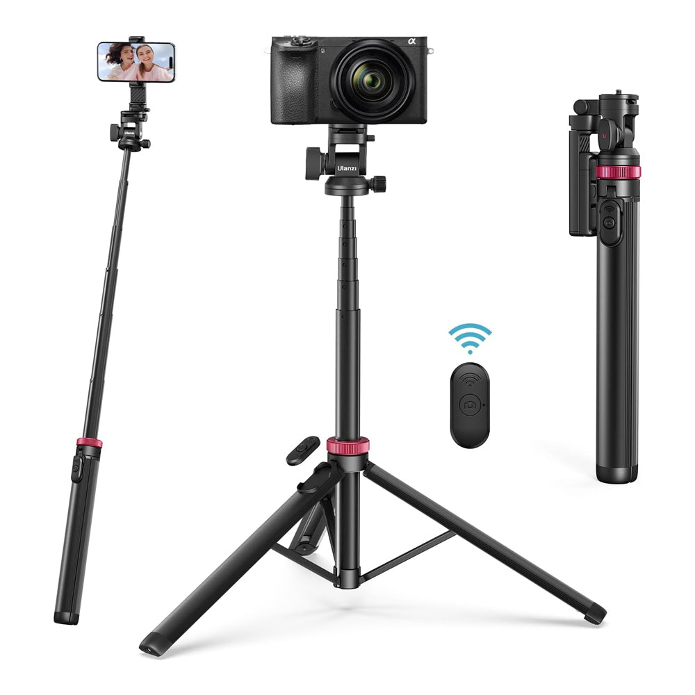 Ulanzi MT-78 Quick Release Camera Tripod with Cold Shoe Mounting System, Smartphone Holder, Remote Shutter Button, and 7-Section Extendable Height up to 185cm for Live Streaming, Vlogging, Photography, and Video Content Creation