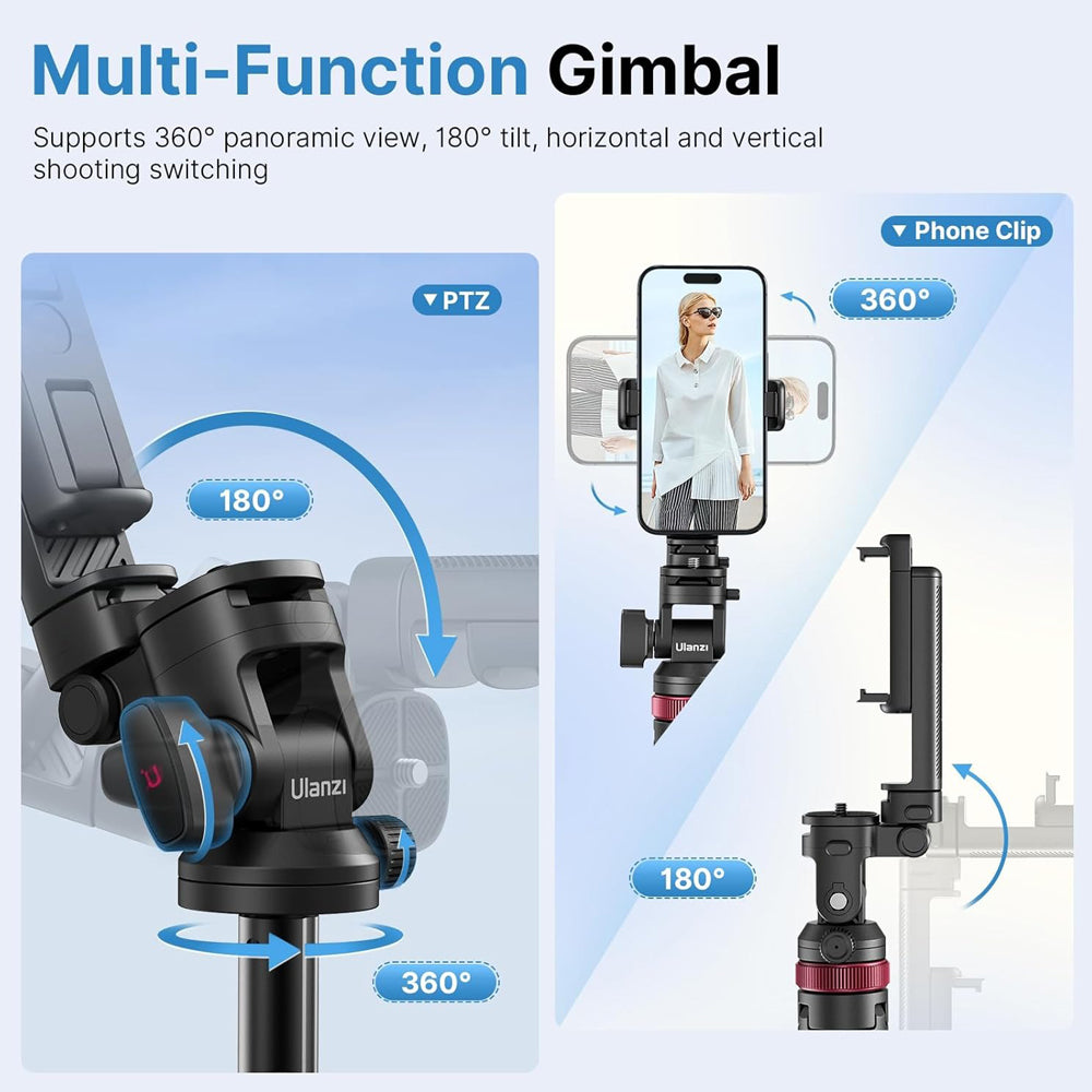 Ulanzi MT-78 Quick Release Camera Tripod with Cold Shoe Mounting System, Smartphone Holder, Remote Shutter Button, and 7-Section Extendable Height up to 185cm for Live Streaming, Vlogging, Photography, and Video Content Creation