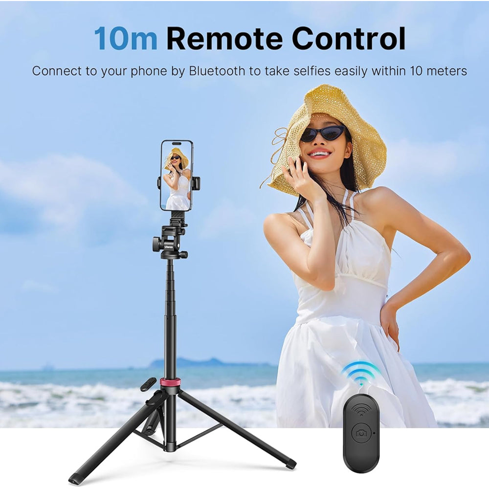 Ulanzi MT-78 Quick Release Camera Tripod with Cold Shoe Mounting System, Smartphone Holder, Remote Shutter Button, and 7-Section Extendable Height up to 185cm for Live Streaming, Vlogging, Photography, and Video Content Creation