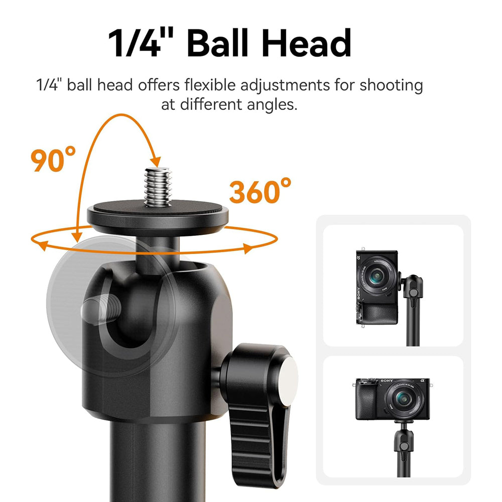 Ulanzi ZJ02 Overhead Magic Arm Desk Clamp with 4-Section Adjustable Length Up to 98cm, 360° Ball Head, 180° Toothed Joints, and 1/4" Mount for Cameras, Video Lights, and Microphones for Live Streaming, Photography, and Vlogging