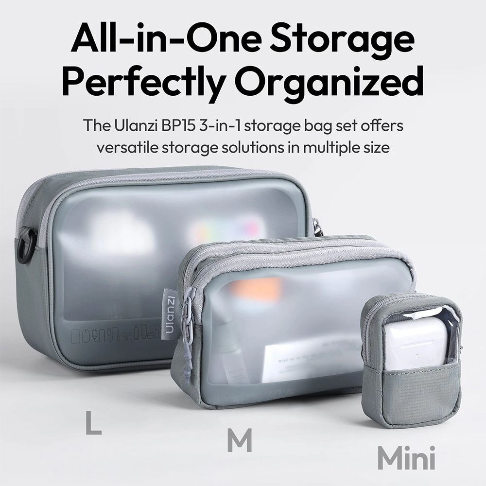 Ulanzi BP15 SeeClear Tech Pouch Kit Compact Organizer Storage Bag with Removable Dividers, Splashproof, Elastic Strap for Digital / Action Cameras, Pocket Sized LED Lights, Mini Tripods, Camera Batteries & Accessories | B168 | B169 | B170